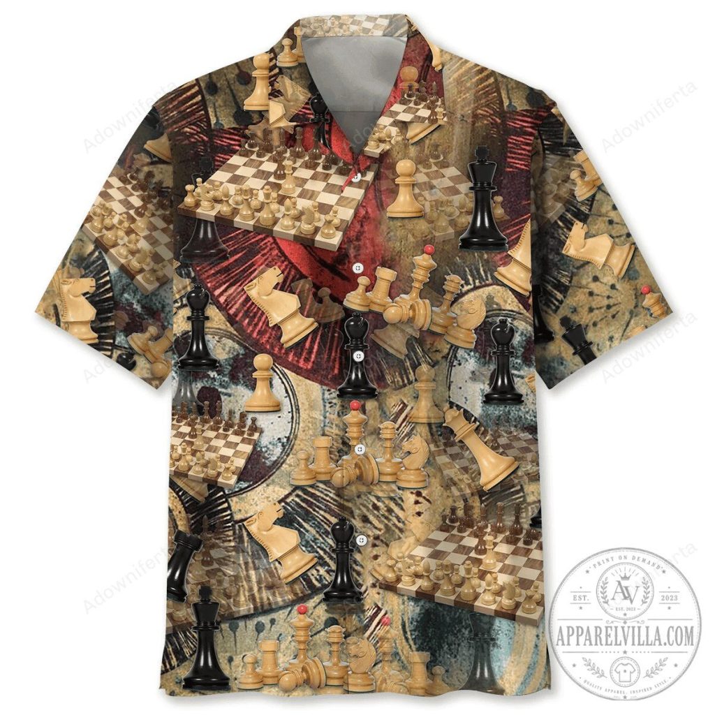 Vintage Chess Board and Pieces Hawaiian Shirt for Men