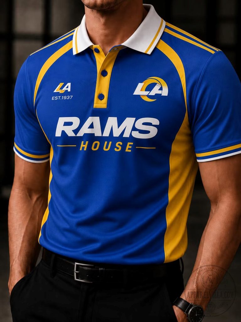 Los Angeles Rams Football Team Royal Blue and Yellow Polo Shirt 7 Los Angeles Rams Football Team Royal Blue and Yellow Polo Shirt