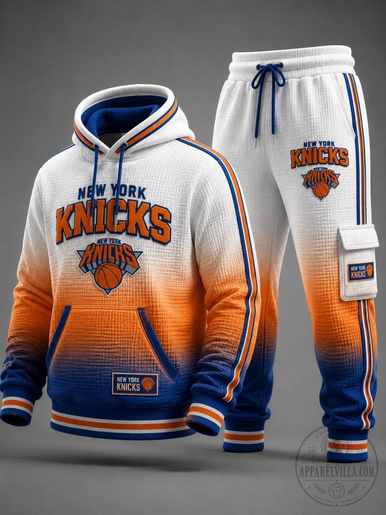 New York Knicks Gradient Orange Blue Hoodie and Jogger Pants Set