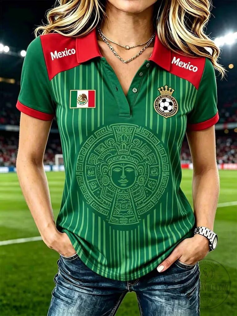 Mexico National Football Team Aztec Calendar Print Women's Polo Shirt