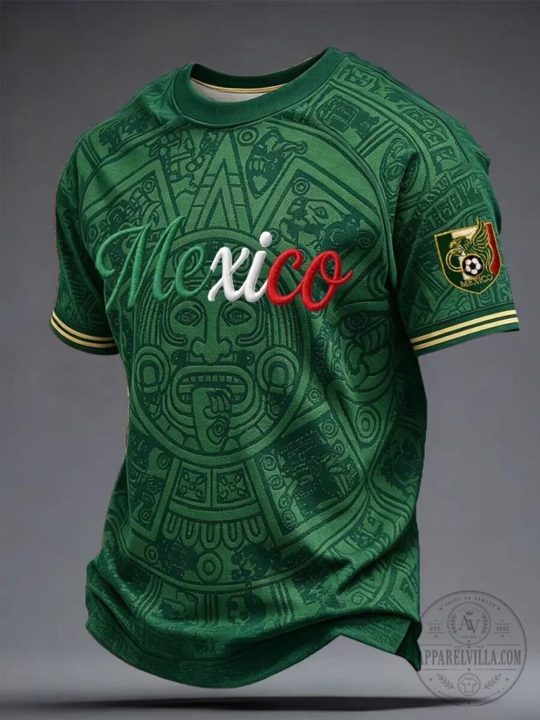 Green Soccer Jersey featuring Aztec Calendar of the Mexico National Football Team