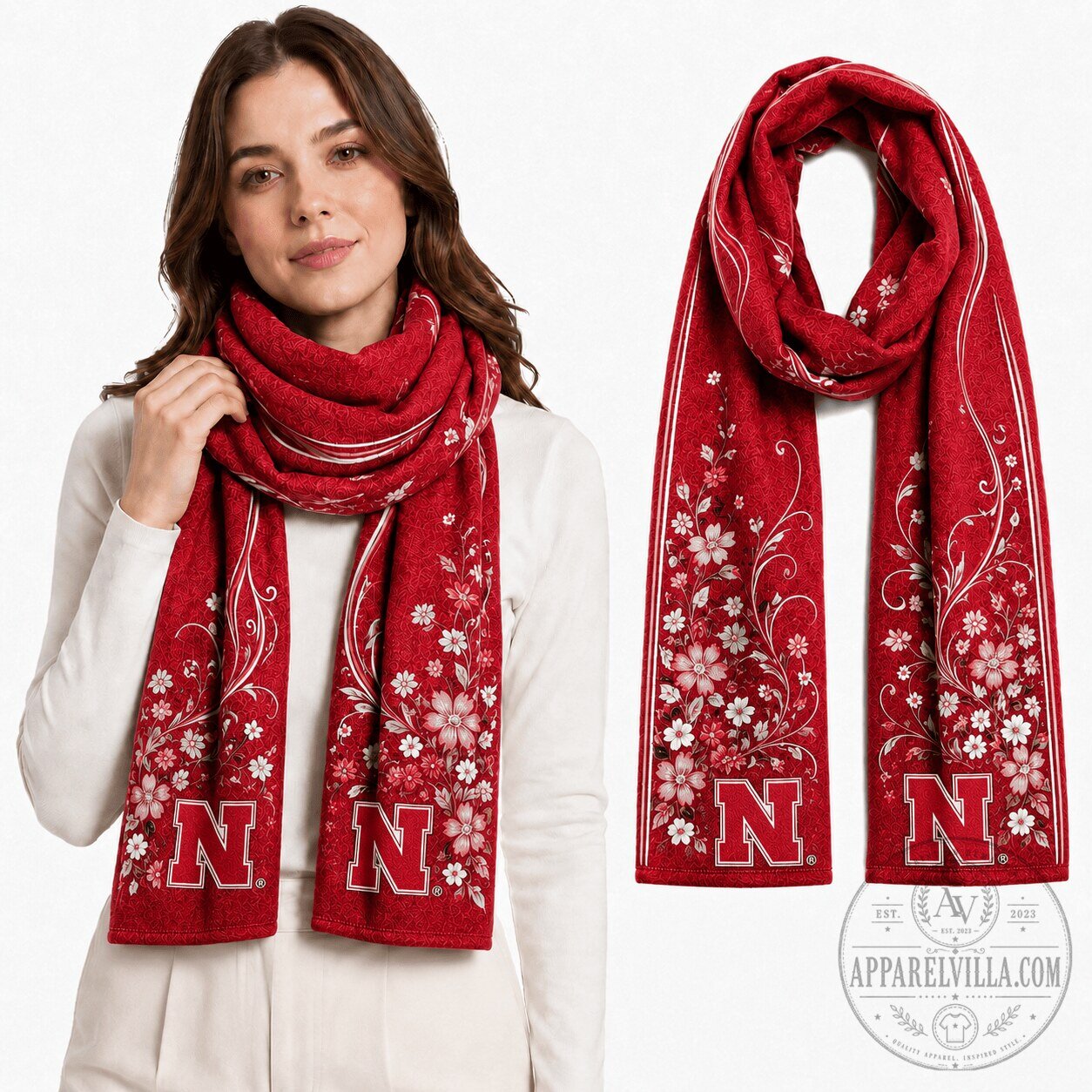 Nebraska Cornhuskers Floral Pattern Red Scarf for Women