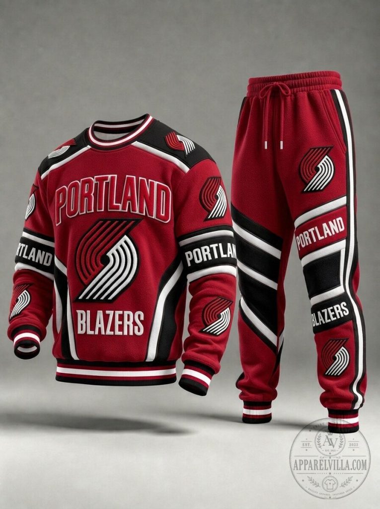 Portland Trail Blazers Red and Black Fleece Sweatshirt and Joggers Set