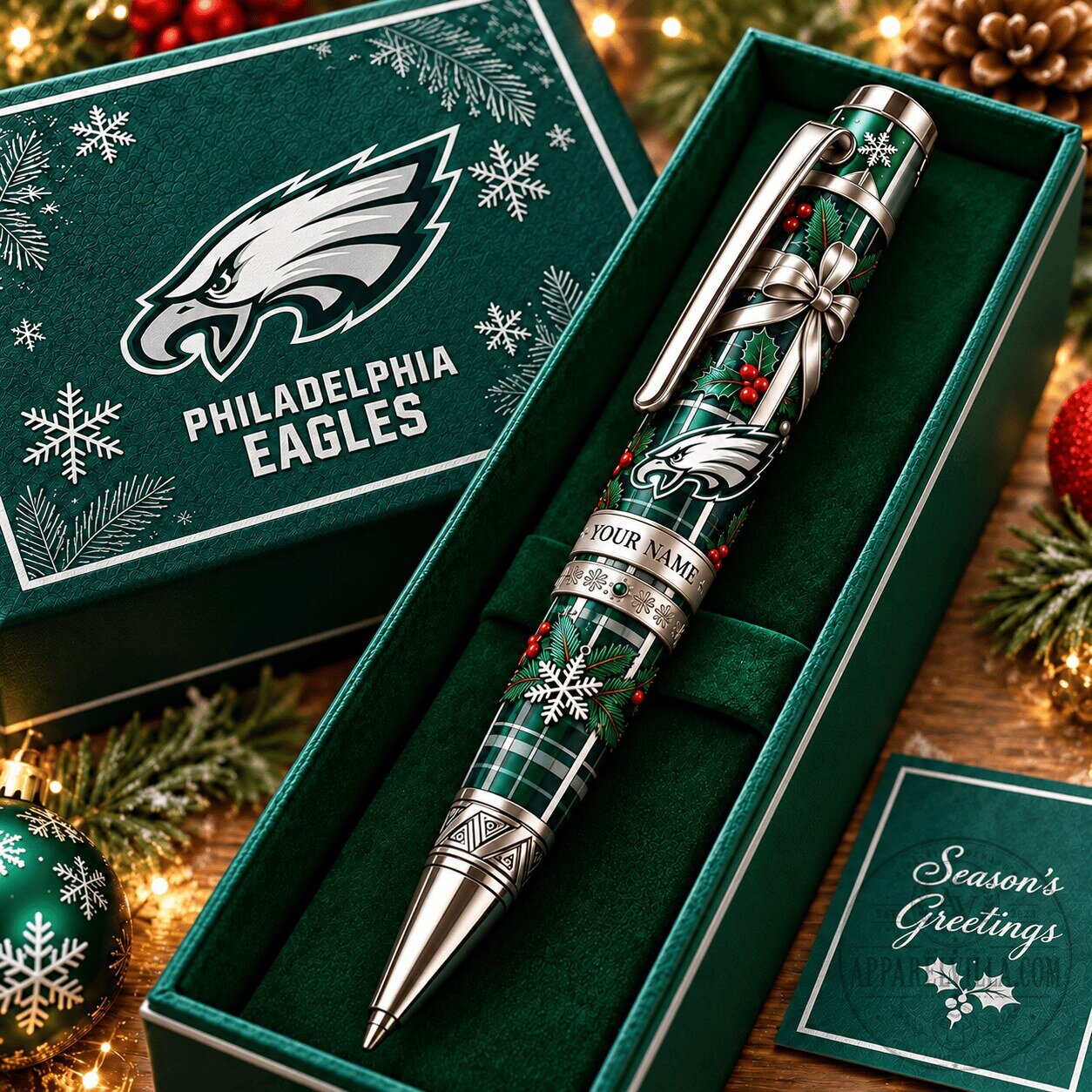Philadelphia Eagles NFL Christmas Plaid Ballpoint Pen Custom Engraved Gift