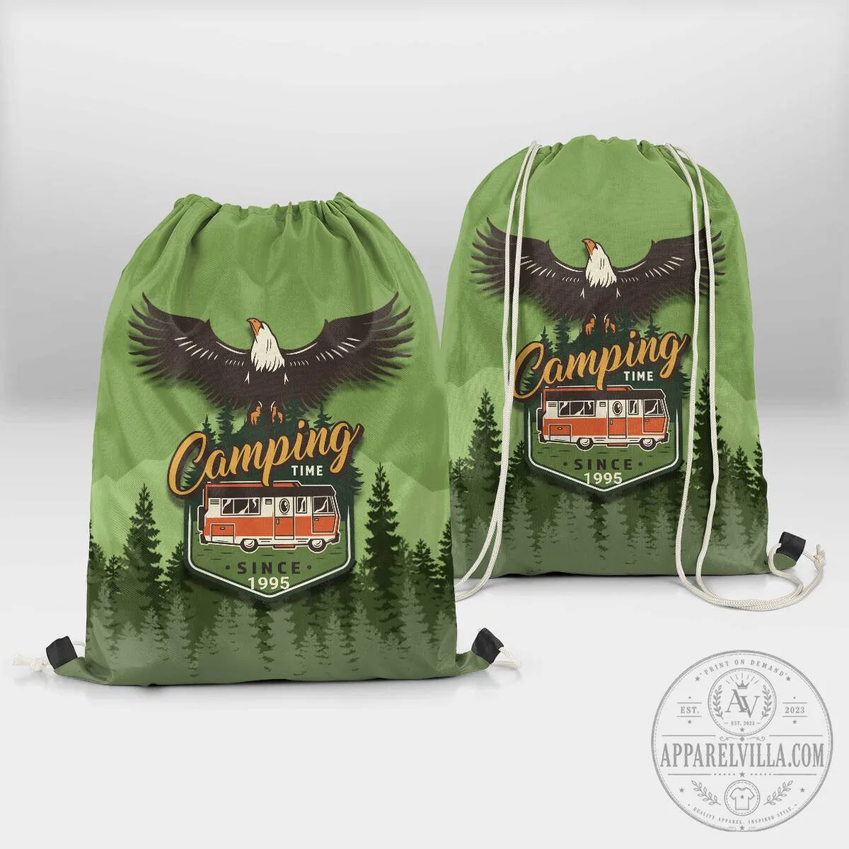 Camping Time Eagle Forest Van Adventure Drawstring Bag