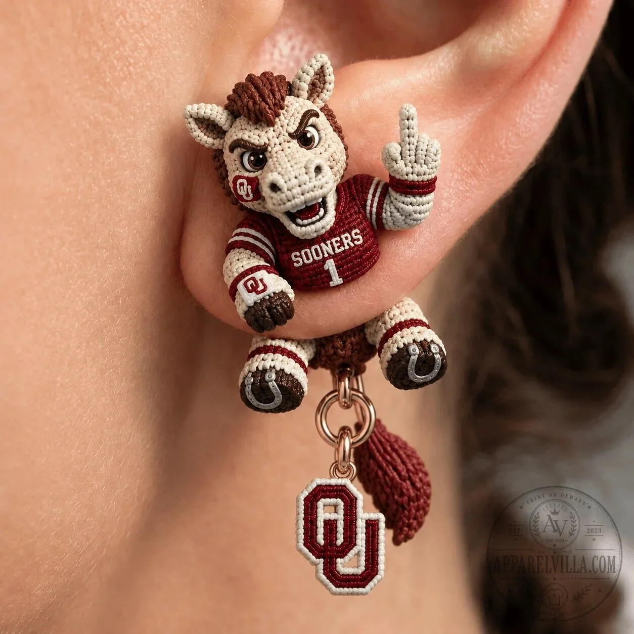 Oklahoma Sooners Mascot Crochet Dangle Earrings