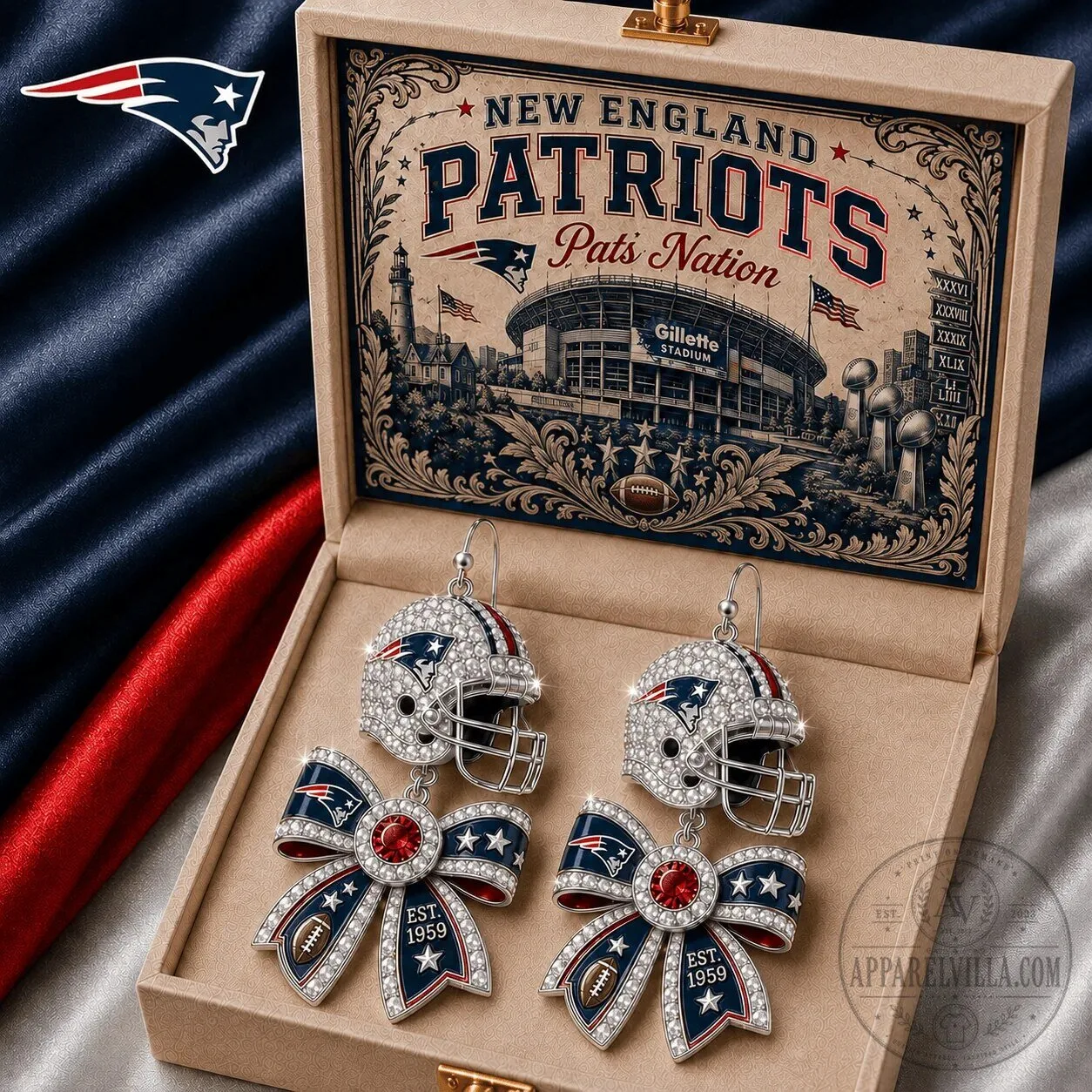 Patriots Helmet Bow Dangle Earrings for Football Fans