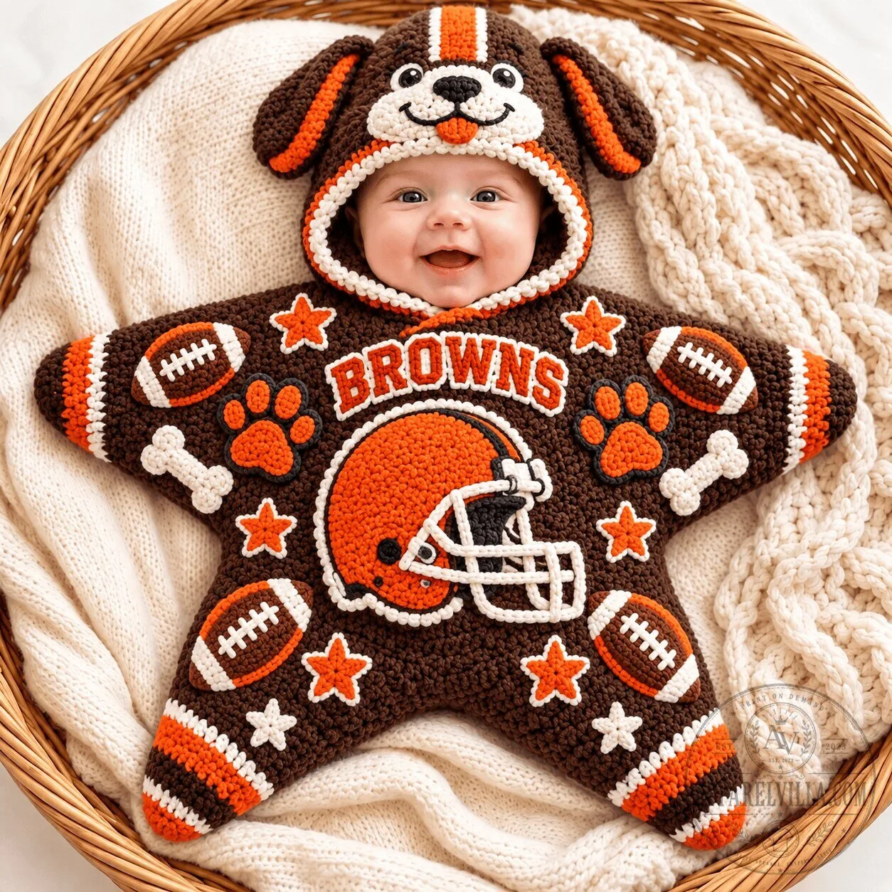 Cleveland Browns Football Star Shaped Baby Romper with Puppy Hood