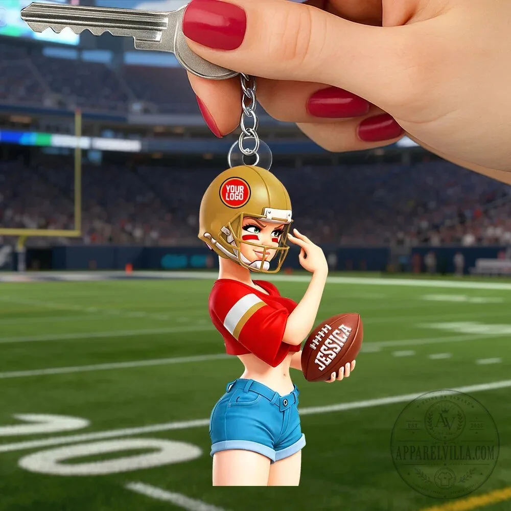 Personalized American Football Player Girl Acrylic Keychain