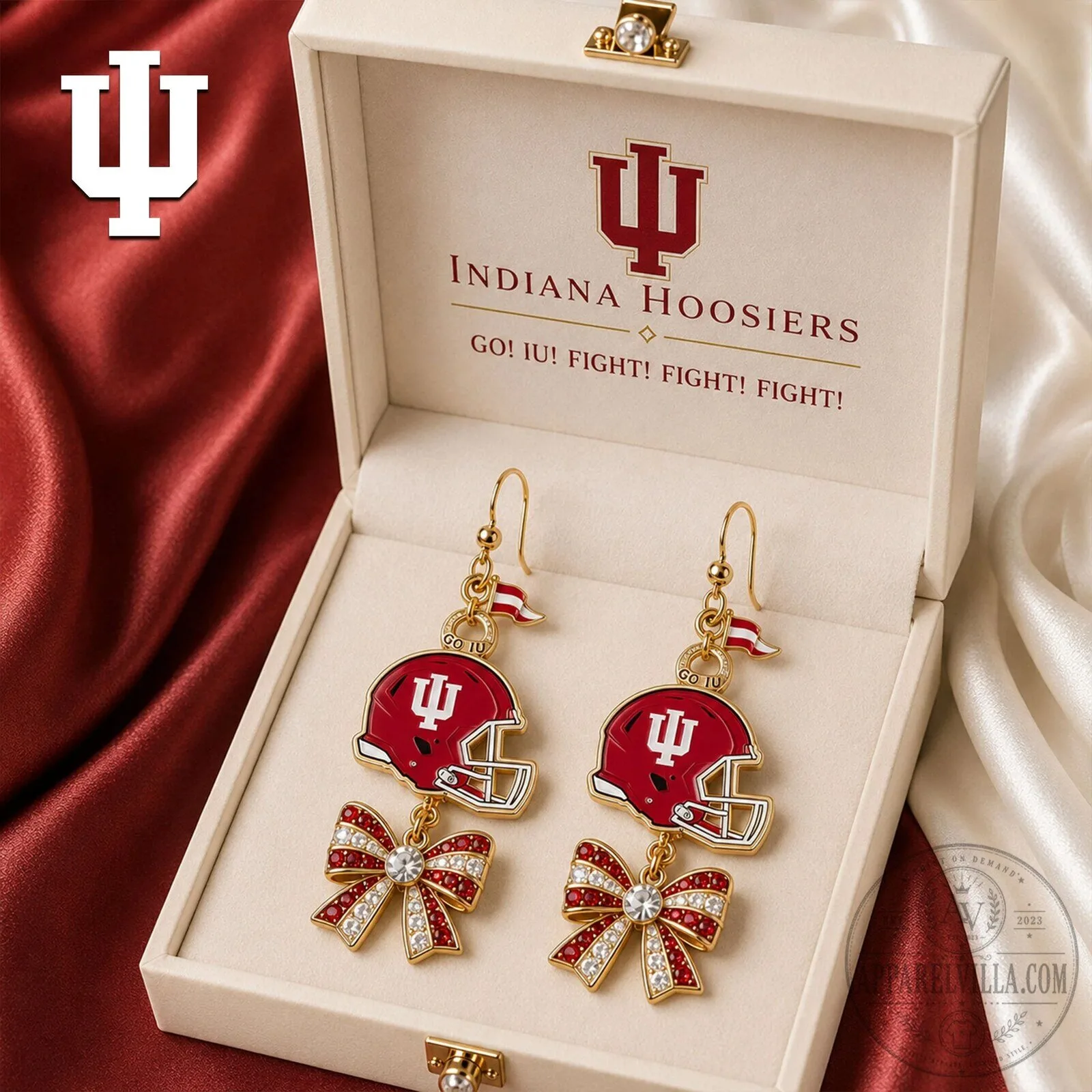 Indiana Hoosiers Football Helmet Bow Dangle Earrings