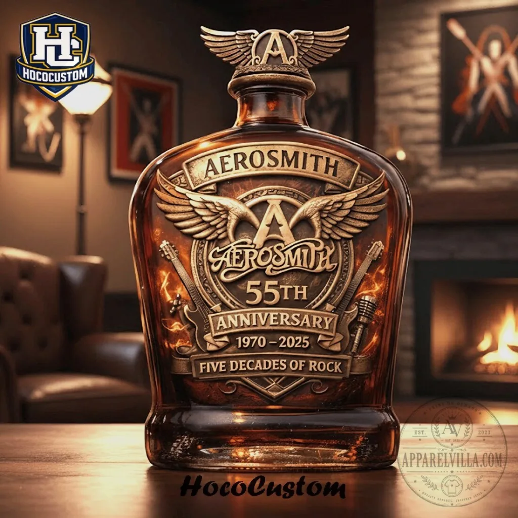 Aerosmith 55th Anniversary - Five Decades of Rock Whiskey Bottle - HocoCustom