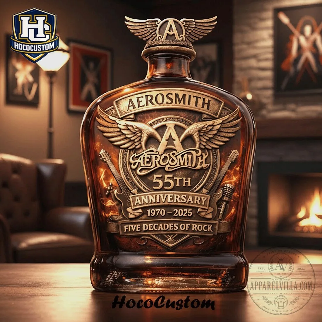 Aerosmith 55th Anniversary - Five Decades of Rock Whiskey Bottle - HocoCustom