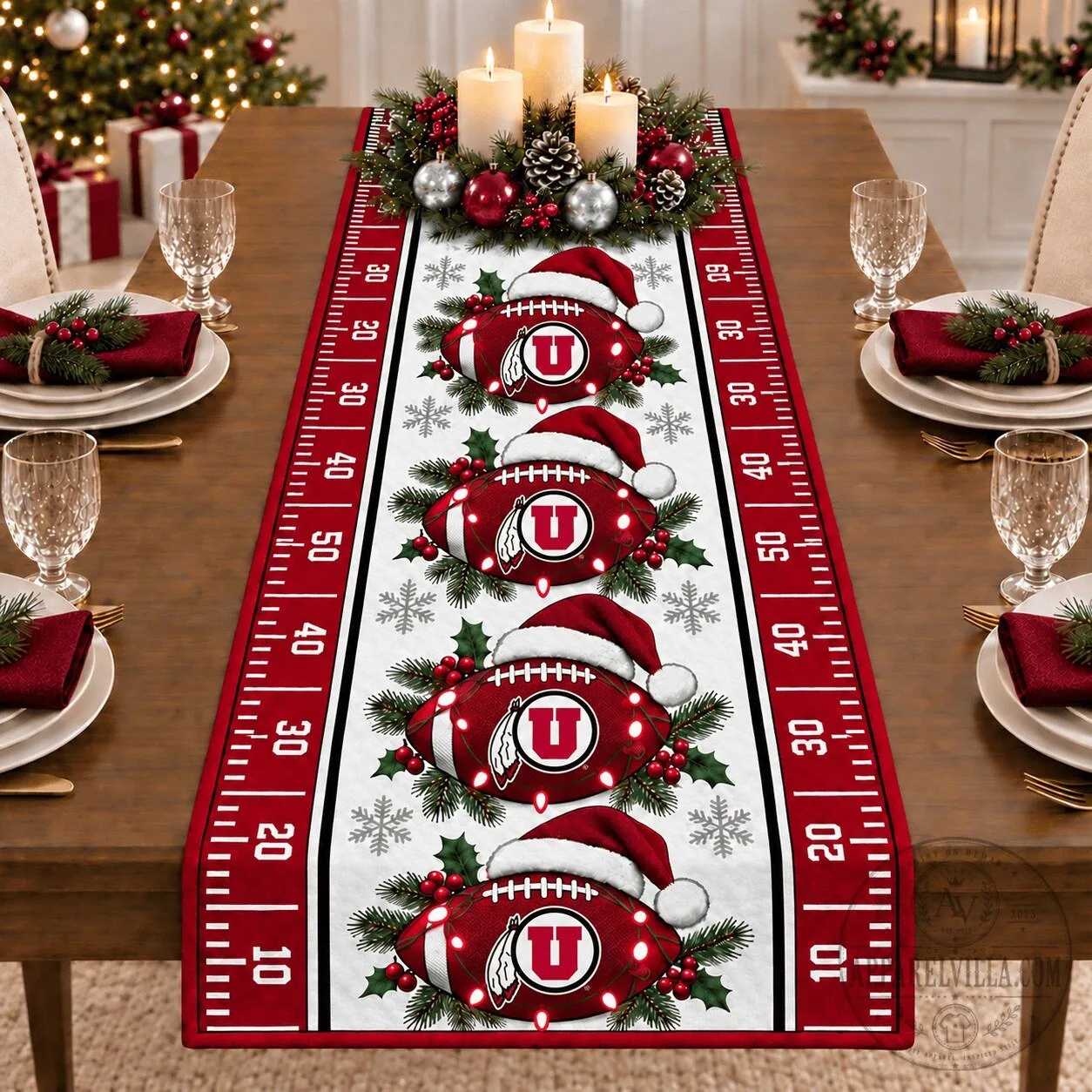 Utah Utes Christmas Football Field Table Runner