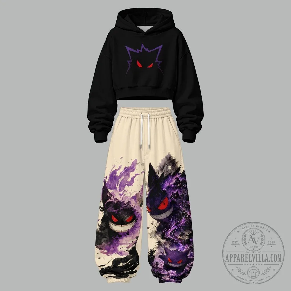 Gengar Pokémon Cropped Hoodie and Jogger Pants Set