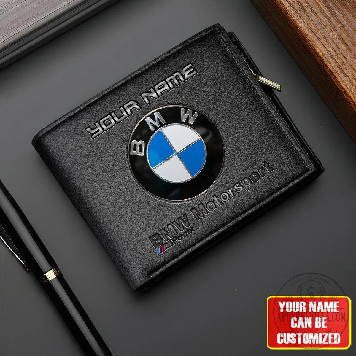 BMW Motorsport Personalized Leather Wallet for Men