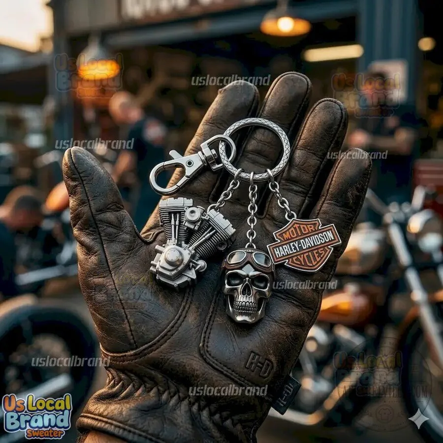 Harley-Davidson Motorcycle Engine Skull Logo Keychain
