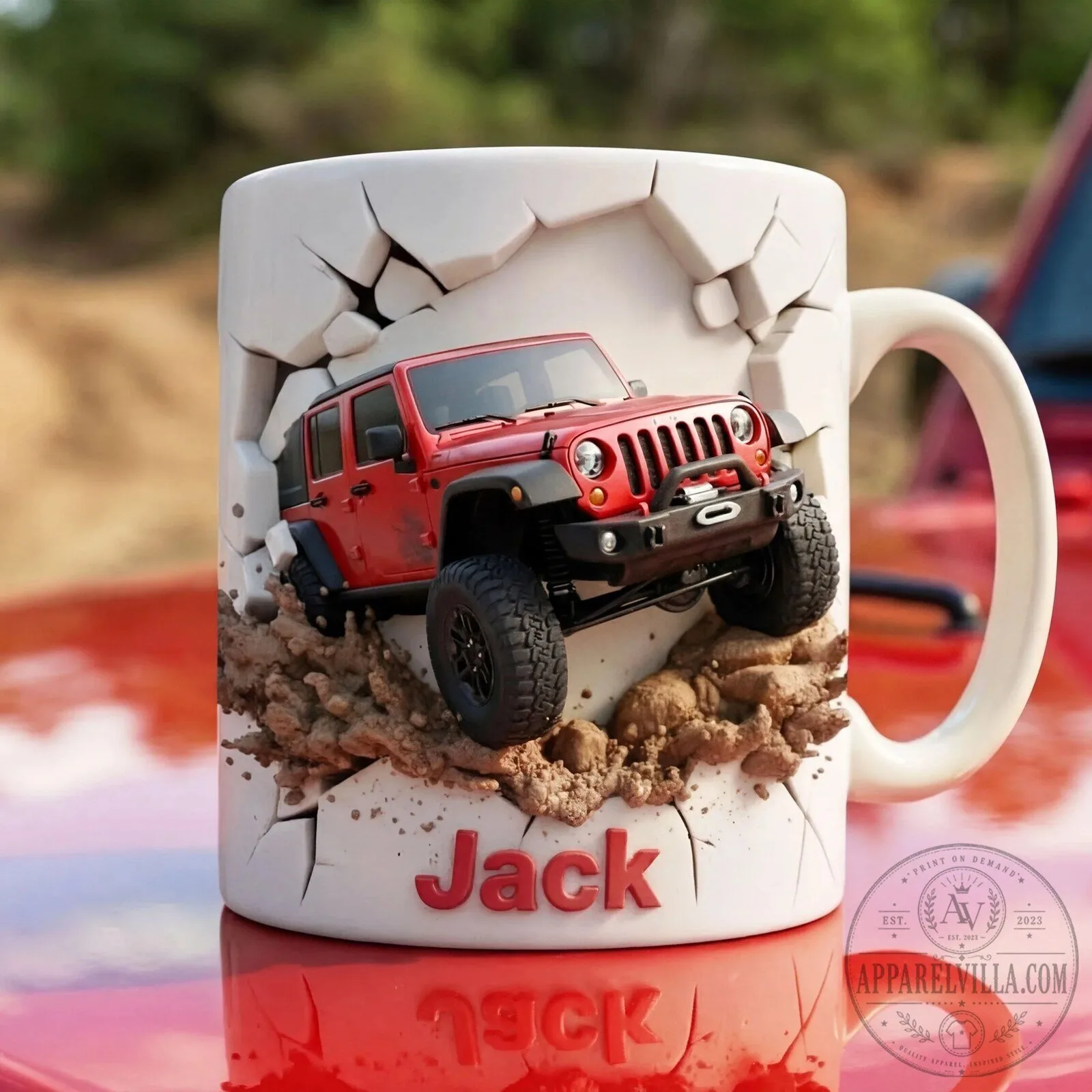 Personalized Off Road Jeep Wrangler 3D Effect Custom Name Coffee Mug
