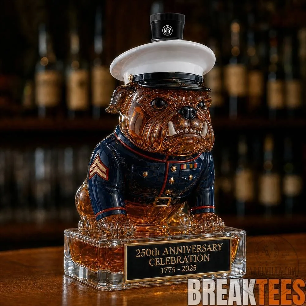 United States Marine Corps 250th Anniversary Bulldog Whiskey Decanter Bottle
