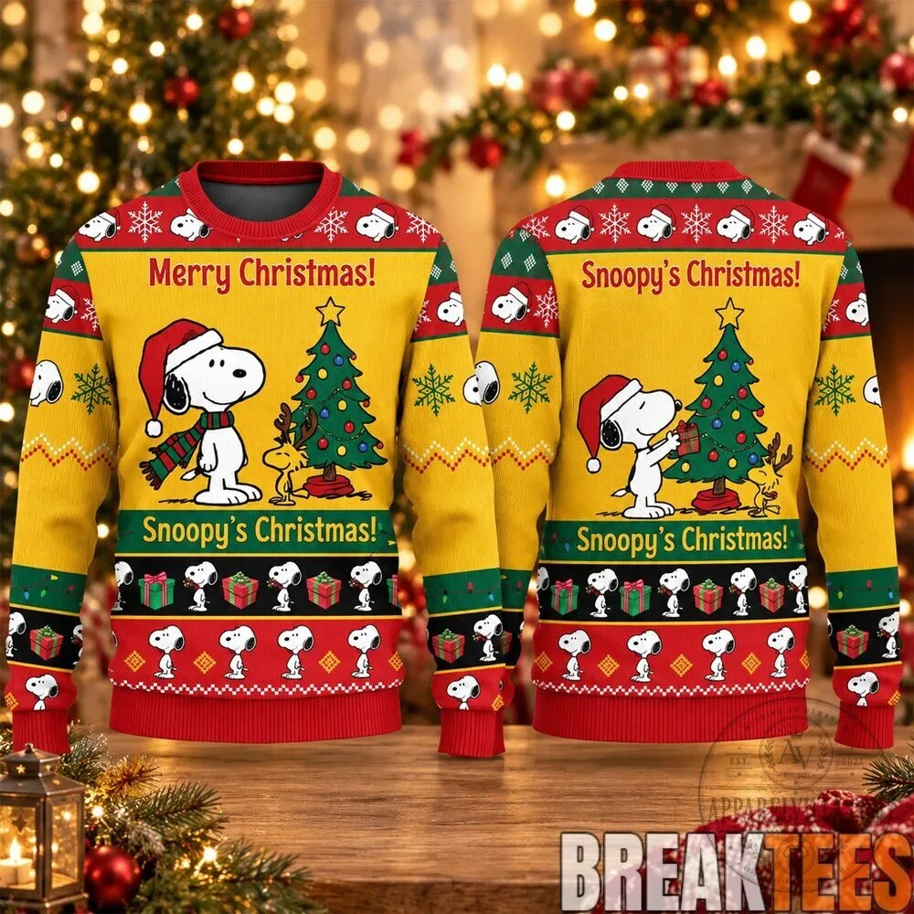 Snoopy Merry Christmas Yellow Holiday Ugly Christmas Sweater