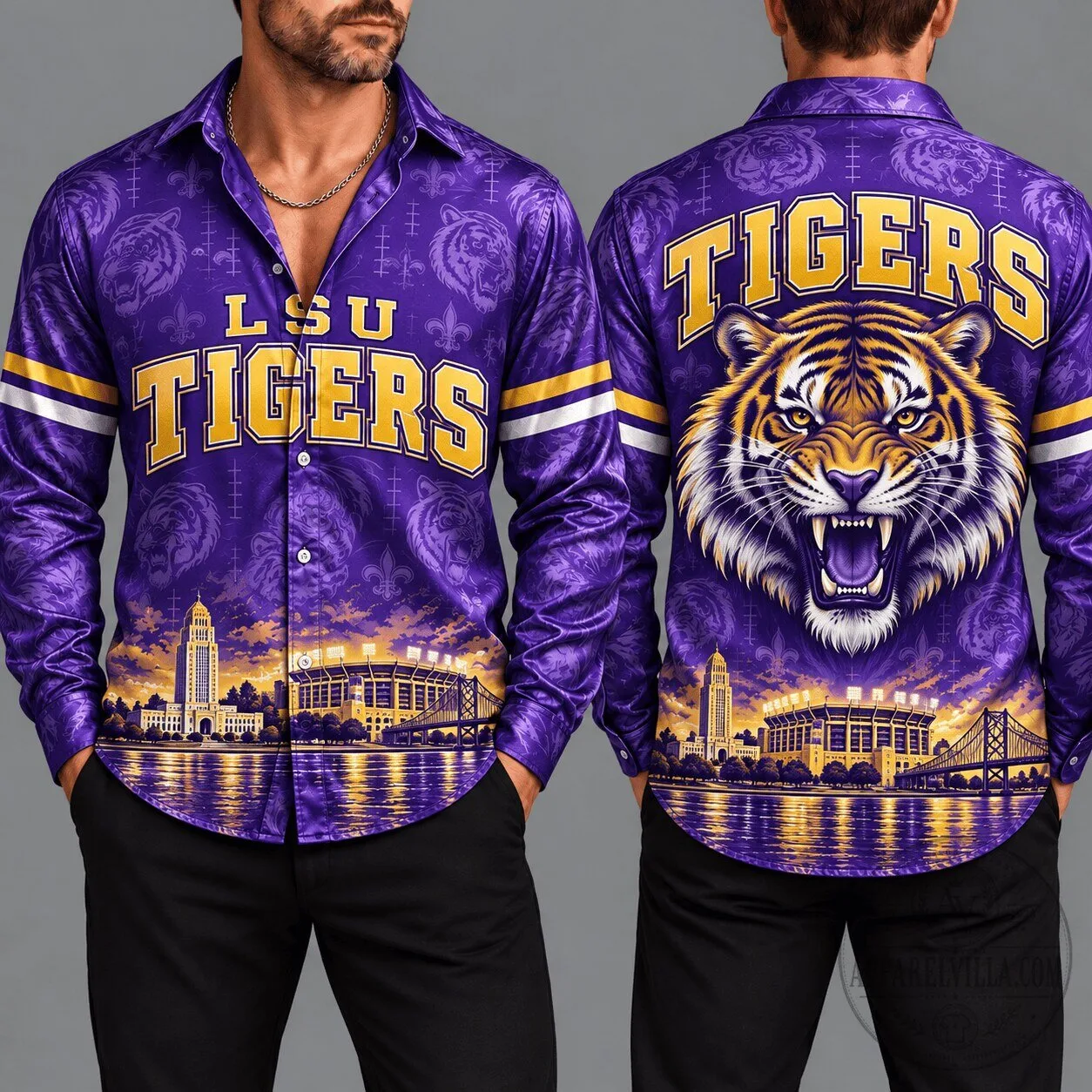 Louisiana State University Tigers Purple and Gold Long-Sleeve Button-Up Shirt