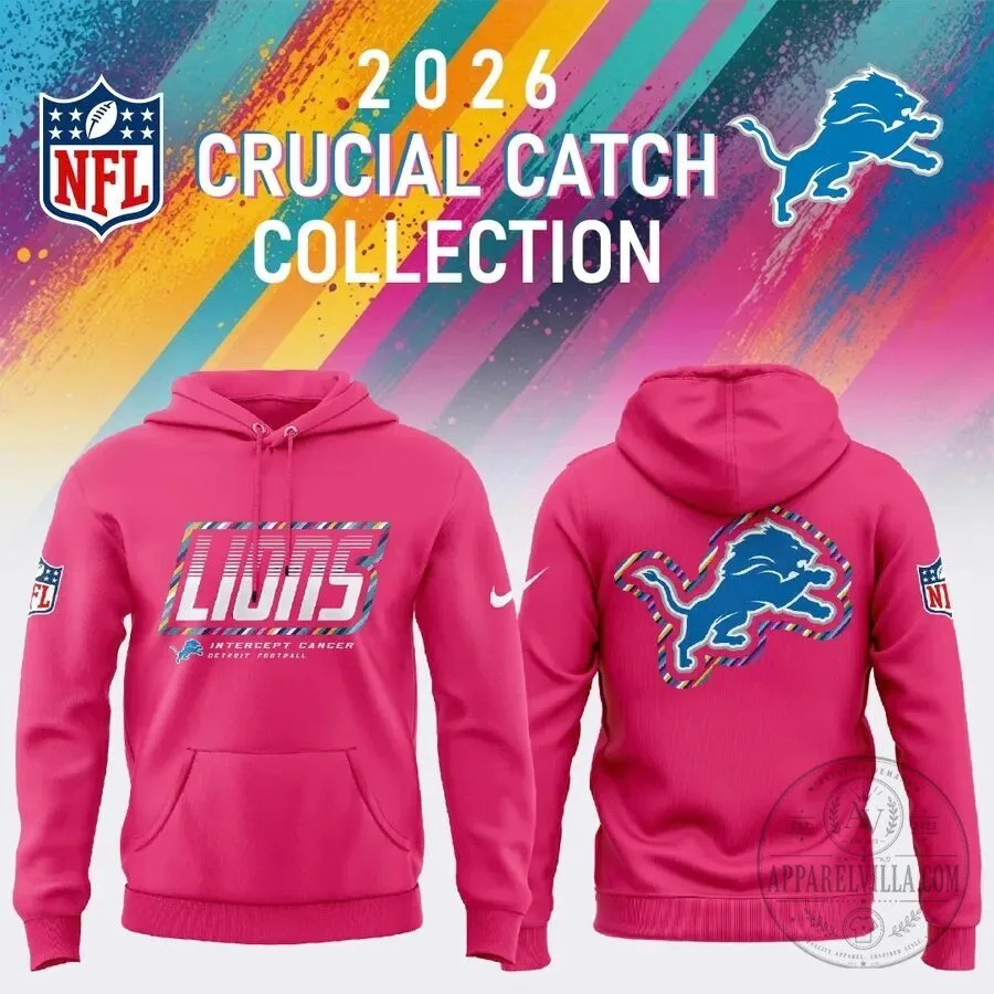 Detroit Lions Crucial Catch Intercept Cancer 2026 Pink Football Hoodie