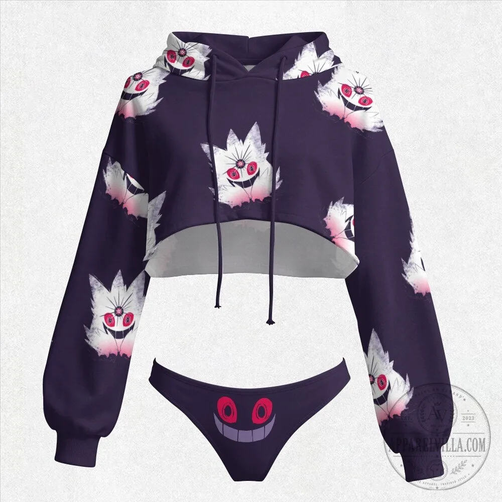 Pokemon Gengar Ghost Type Cropped Hoodie and Panties Set for Women