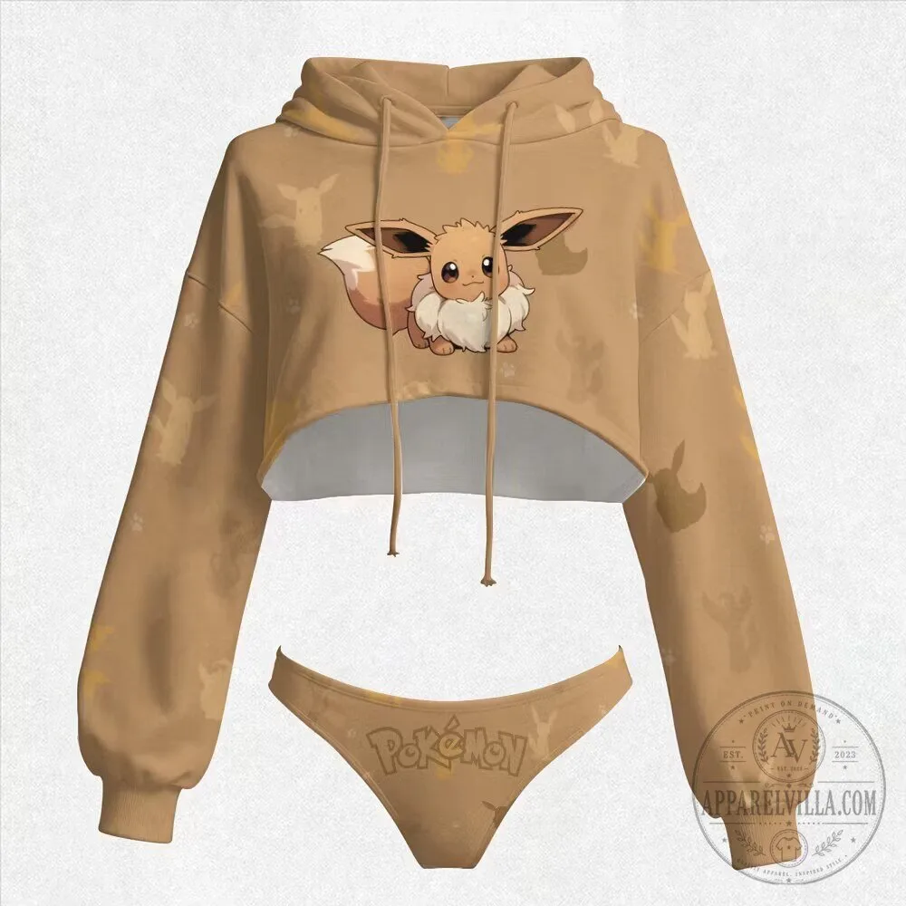 Cute Eevee Pokémon Anime Character Crop Top Hoodie and Panty Set