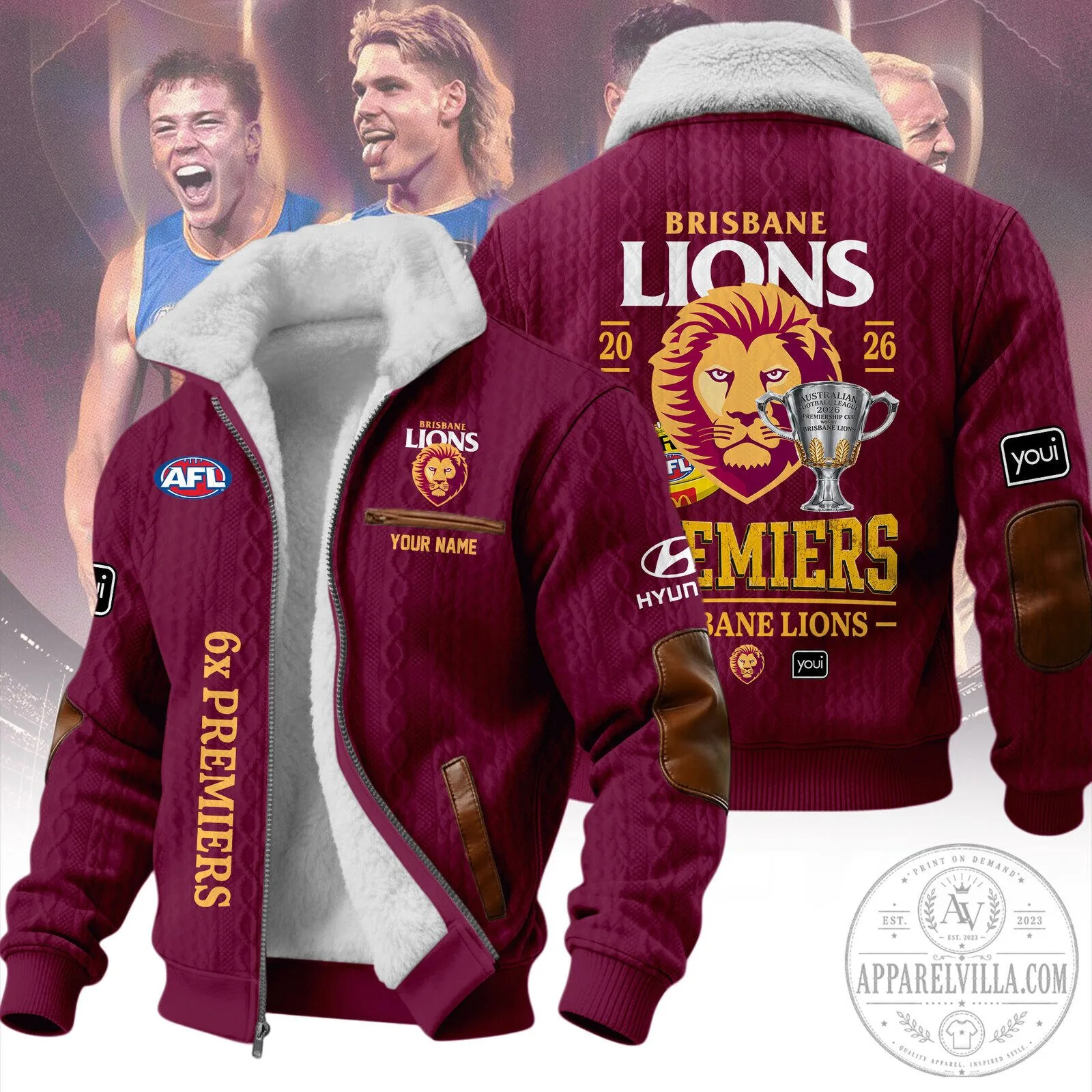 Brisbane Lions AFL Premiers Sherpa Fleece Bomber Jacket