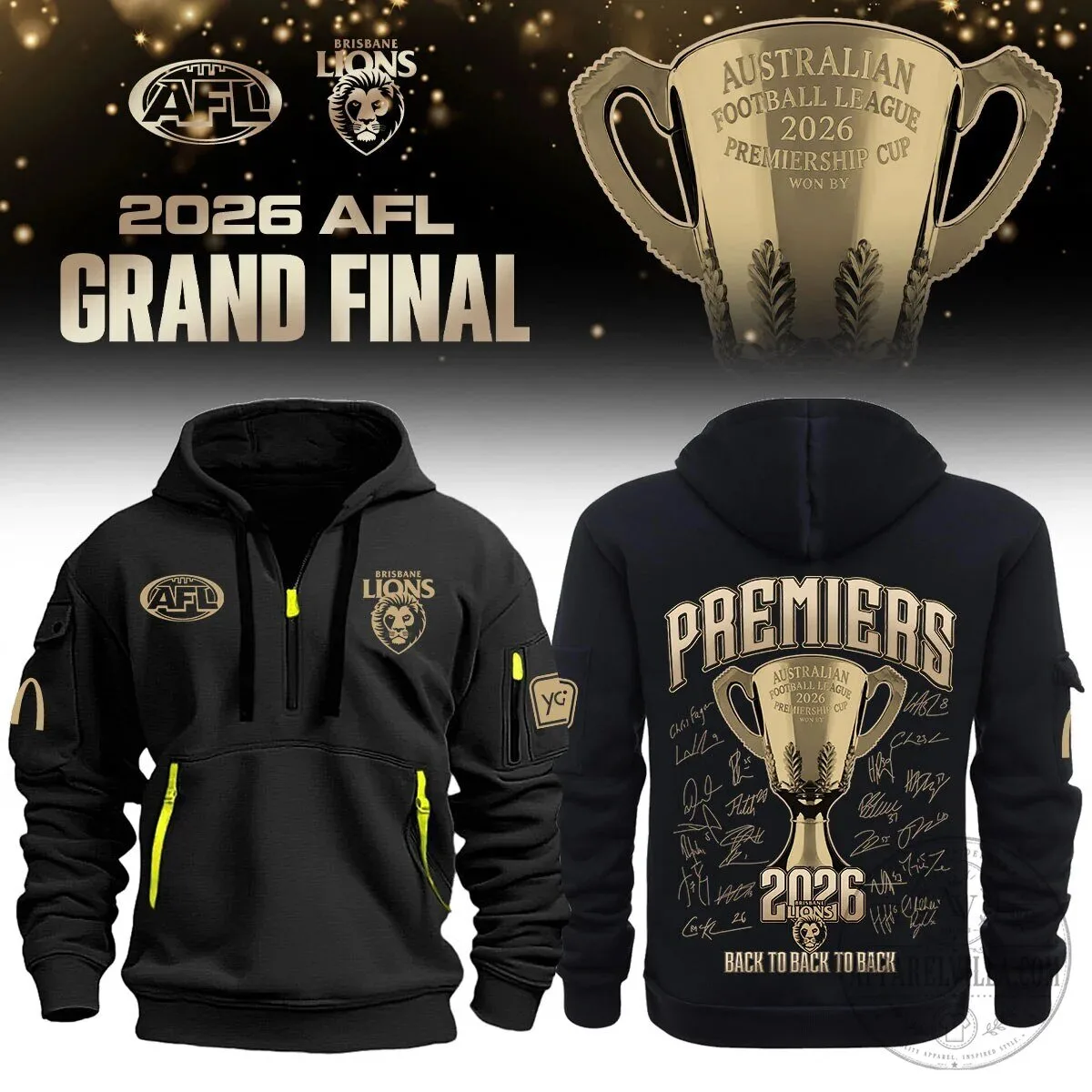 Brisbane Lions 2026 AFL Grand Final Premiers Black Hoodie