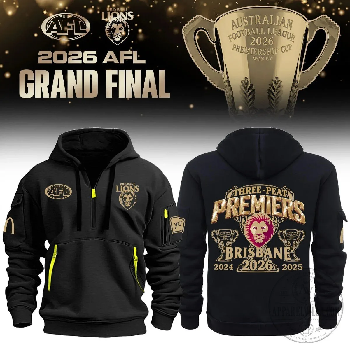 Brisbane Lions AFL Grand Final Three-Peat Premiers Hoodie