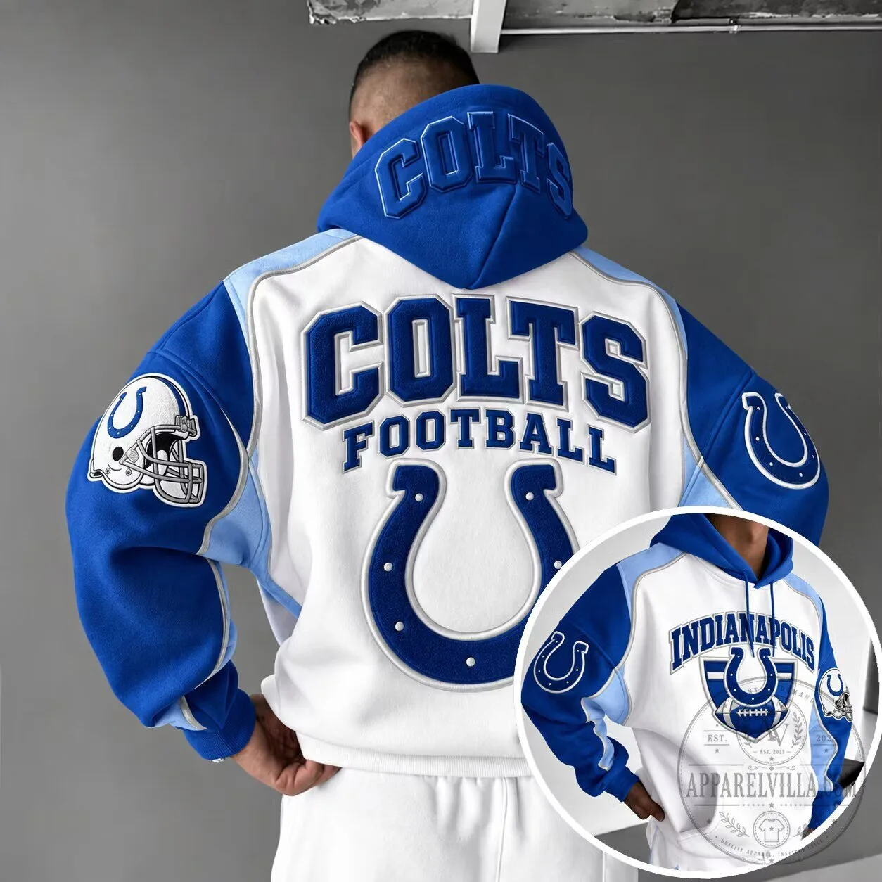 Varsity Style Hoodie in Blue and White for Indianapolis Colts Football Team