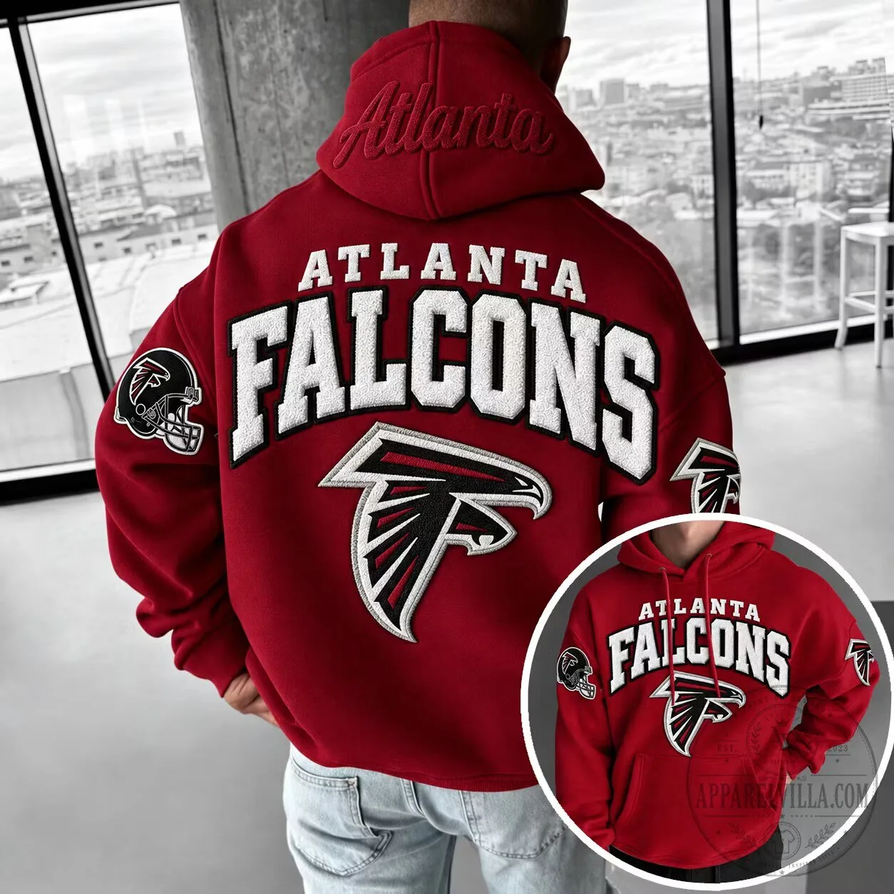 Atlanta Falcons National Football League Team Logo Red Embroidered Hoodie