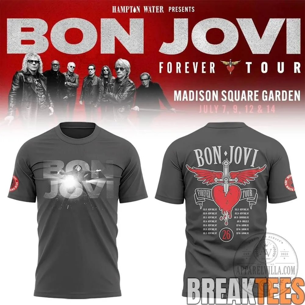 Bon Jovi Forever Tour 2026 Madison Square Garden Concert Gray T-Shirt