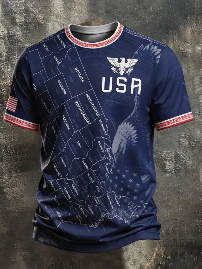 USA Soccer Patriotic Eagle Map Men's Short Sleeve T-Shirt