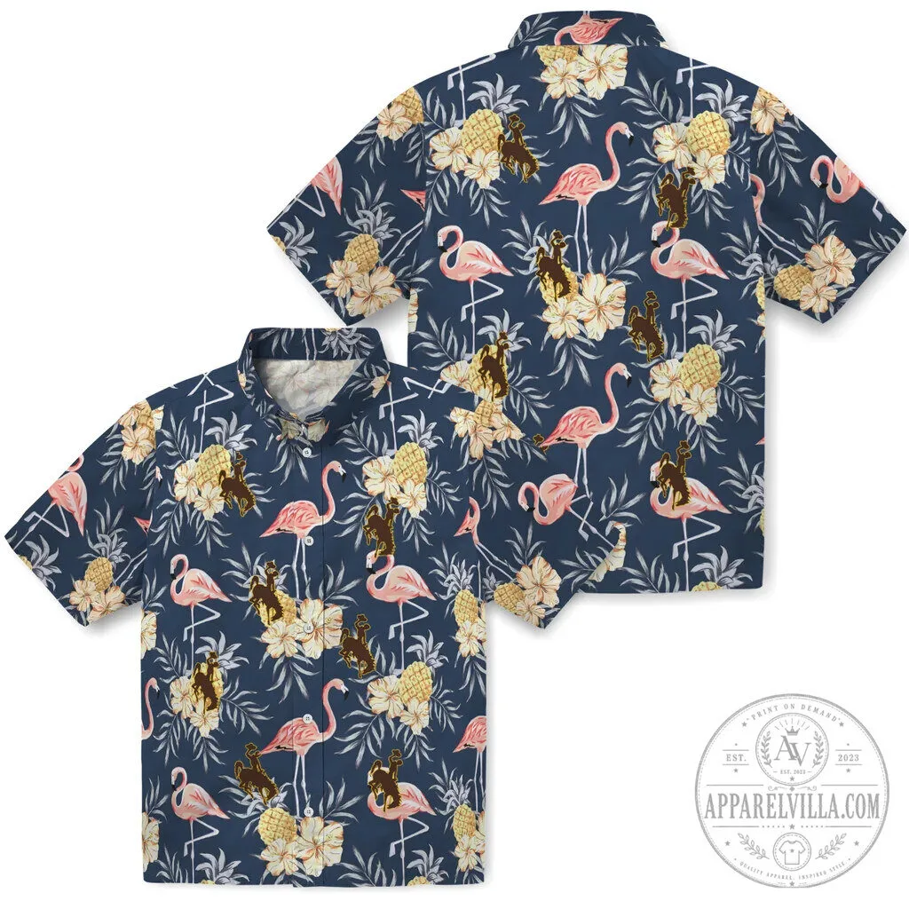 Hawaii Versus Wyoming Cowboys Tropical Flamingo Pineapple Pattern Hawaiian Shirt