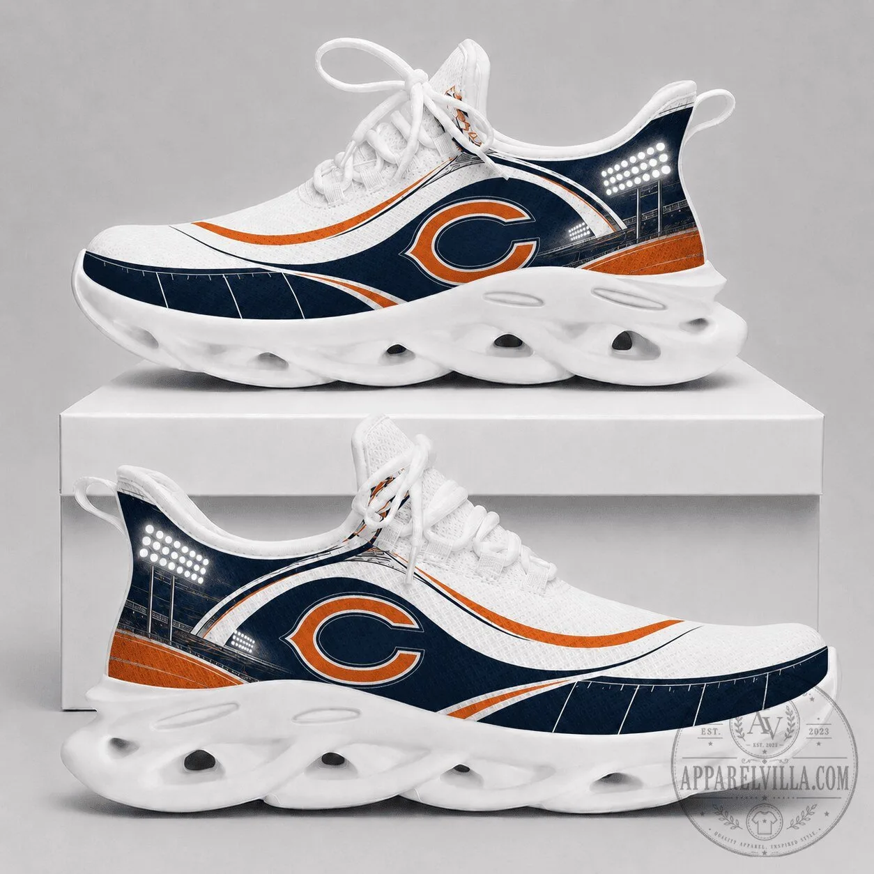 Chicago Bears NFL Team Logo Stadium Lights Fan Sporty Sneakers Shoes