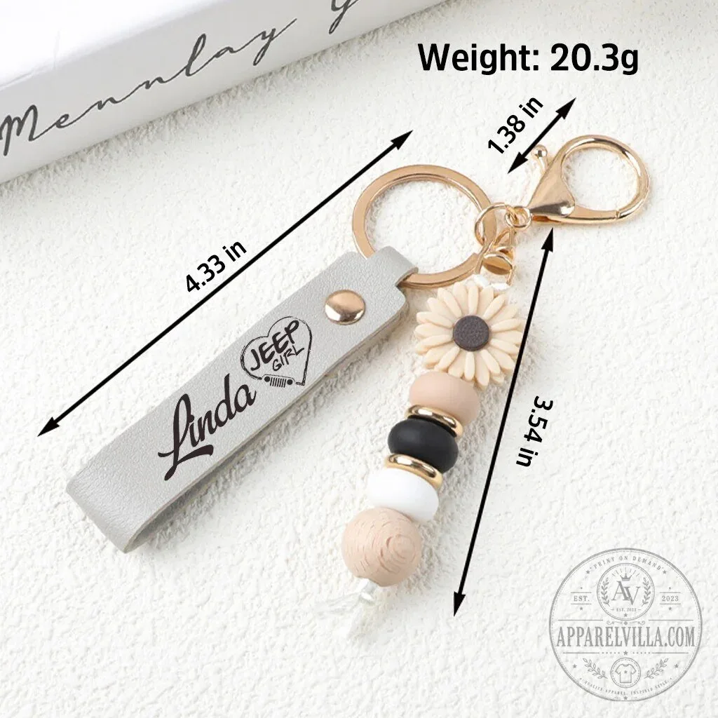 Custom Name Beaded Keychain for Jeep Girls featuring Daisy Design 13 Custom Name Beaded Keychain for Jeep Girls featuring Daisy Design