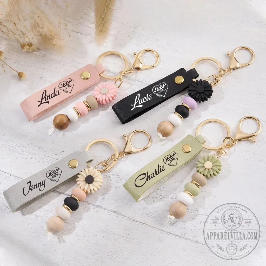 Custom Name Beaded Keychain for Jeep Girls featuring Daisy Design 14 Custom Name Beaded Keychain for Jeep Girls featuring Daisy Design
