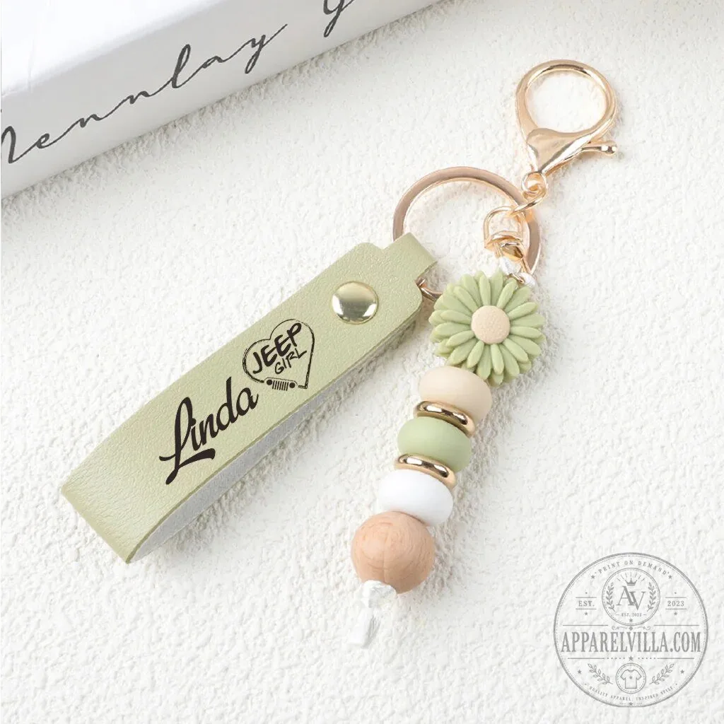 Custom Name Beaded Keychain for Jeep Girls featuring Daisy Design 15 Custom Name Beaded Keychain for Jeep Girls featuring Daisy Design