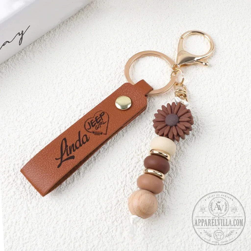 Custom Name Beaded Keychain for Jeep Girls featuring Daisy Design 16 Custom Name Beaded Keychain for Jeep Girls featuring Daisy Design