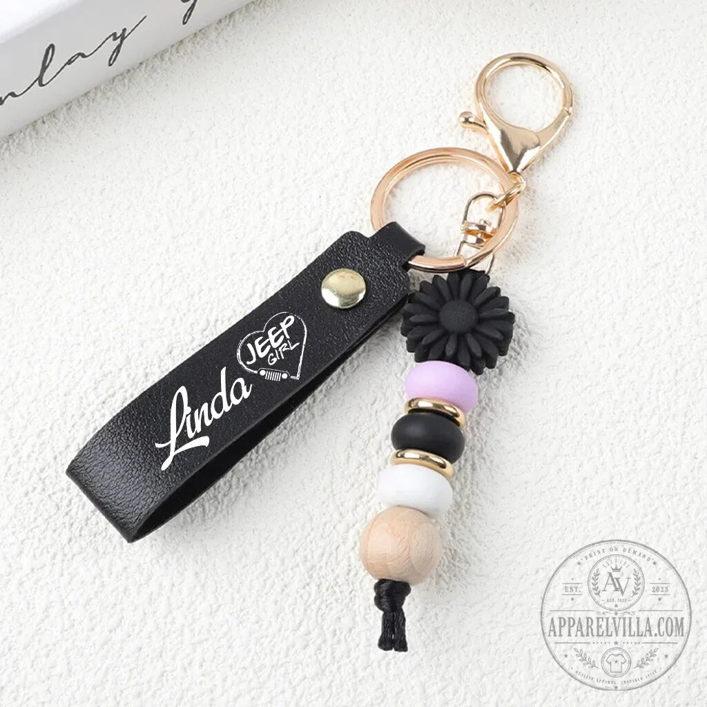 Custom Name Beaded Keychain for Jeep Girls featuring Daisy Design 17 Custom Name Beaded Keychain for Jeep Girls featuring Daisy Design