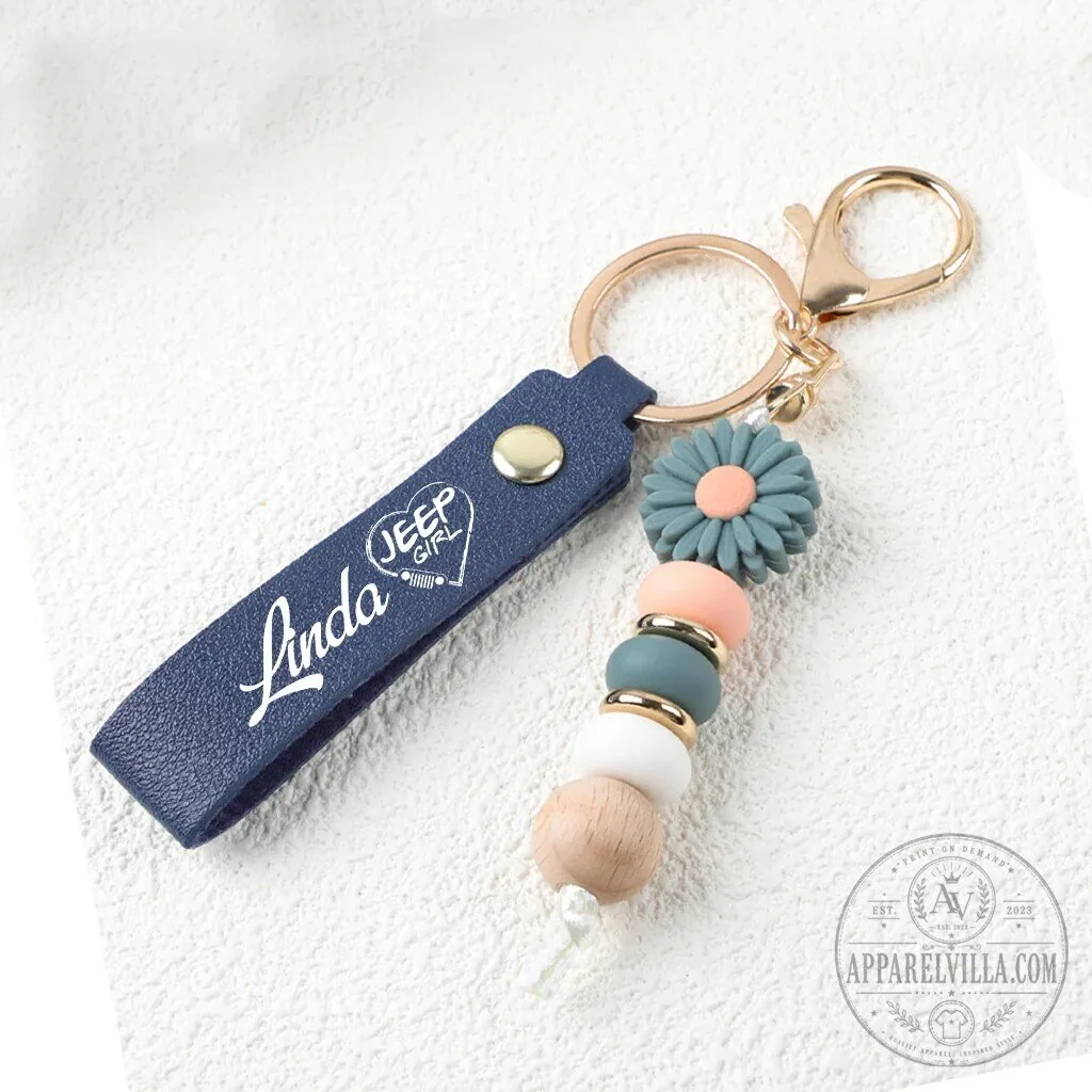 Custom Name Beaded Keychain for Jeep Girls featuring Daisy Design 18 Custom Name Beaded Keychain for Jeep Girls featuring Daisy Design