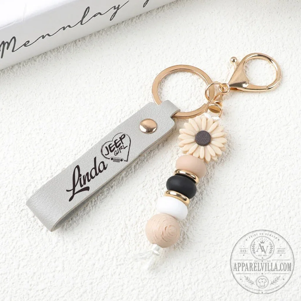 Custom Name Beaded Keychain for Jeep Girls featuring Daisy Design 19 Custom Name Beaded Keychain for Jeep Girls featuring Daisy Design