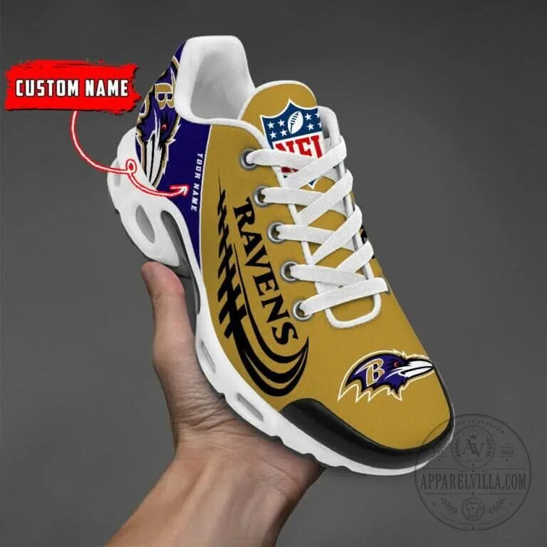 Baltimore Ravens Custom Name Gold Football Team Logo Sneakers Shoes