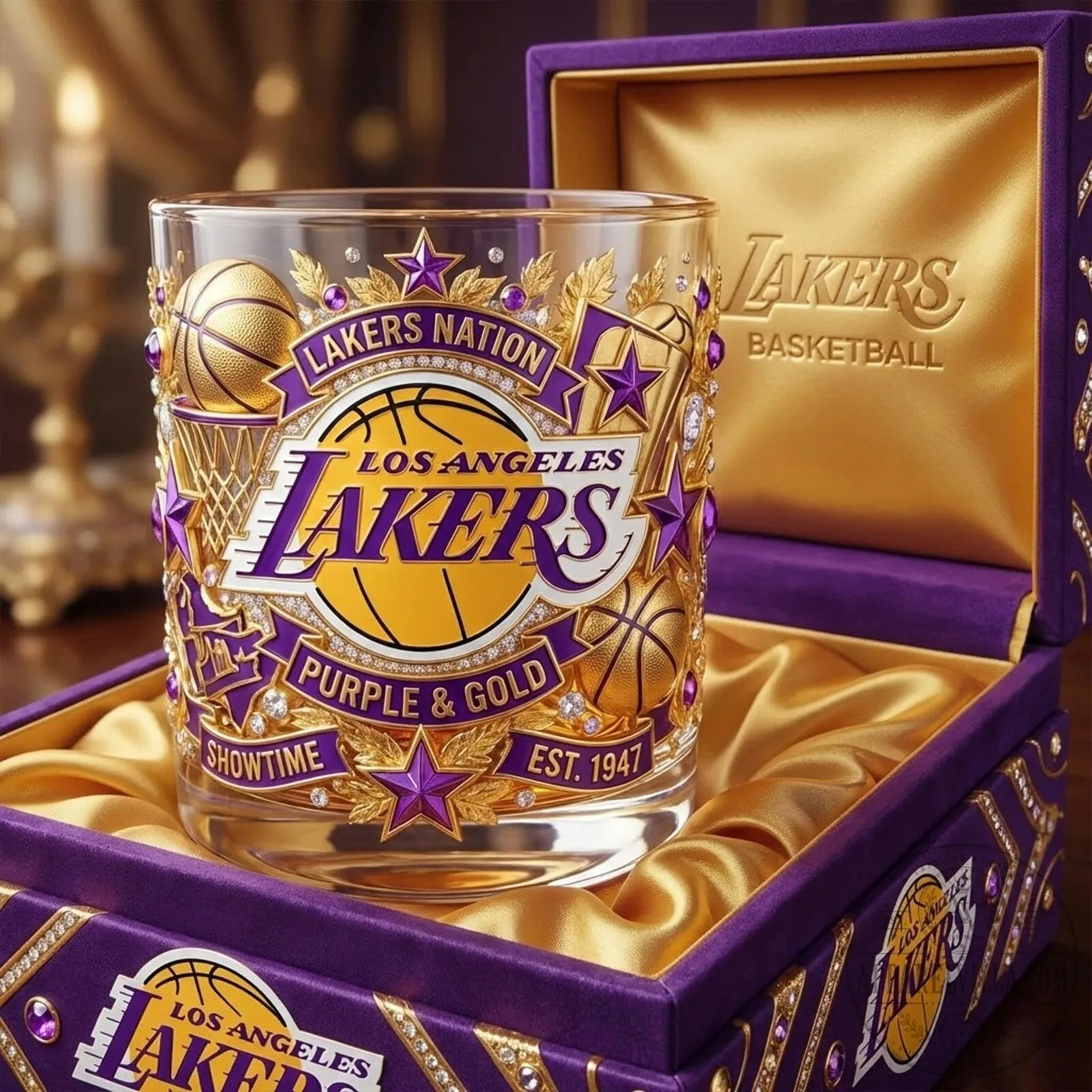 Los Angeles Lakers Basketball Purple and Gold Whiskey Glass