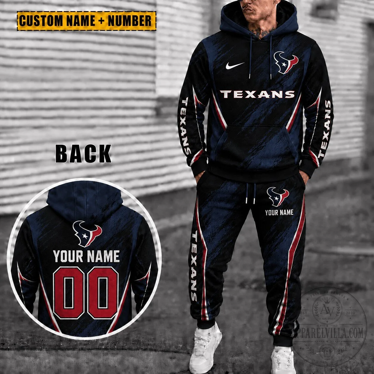 Houston Texans Personalized Custom Name And Number Hoodie And Sweatpants Set