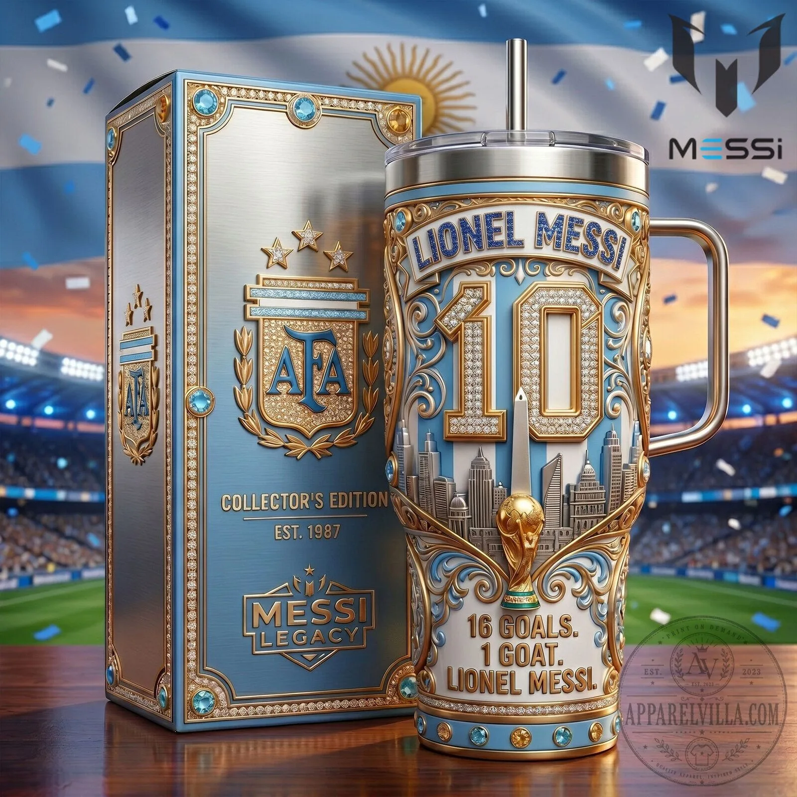 Lionel Messi 16 Goals 1 Goat Collector's Edition Stainless Steel Tumbler
