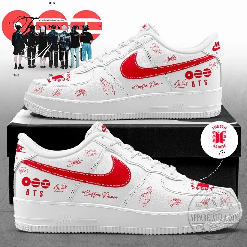 BTS The 5th Album Custom Name White and Red Sneakers