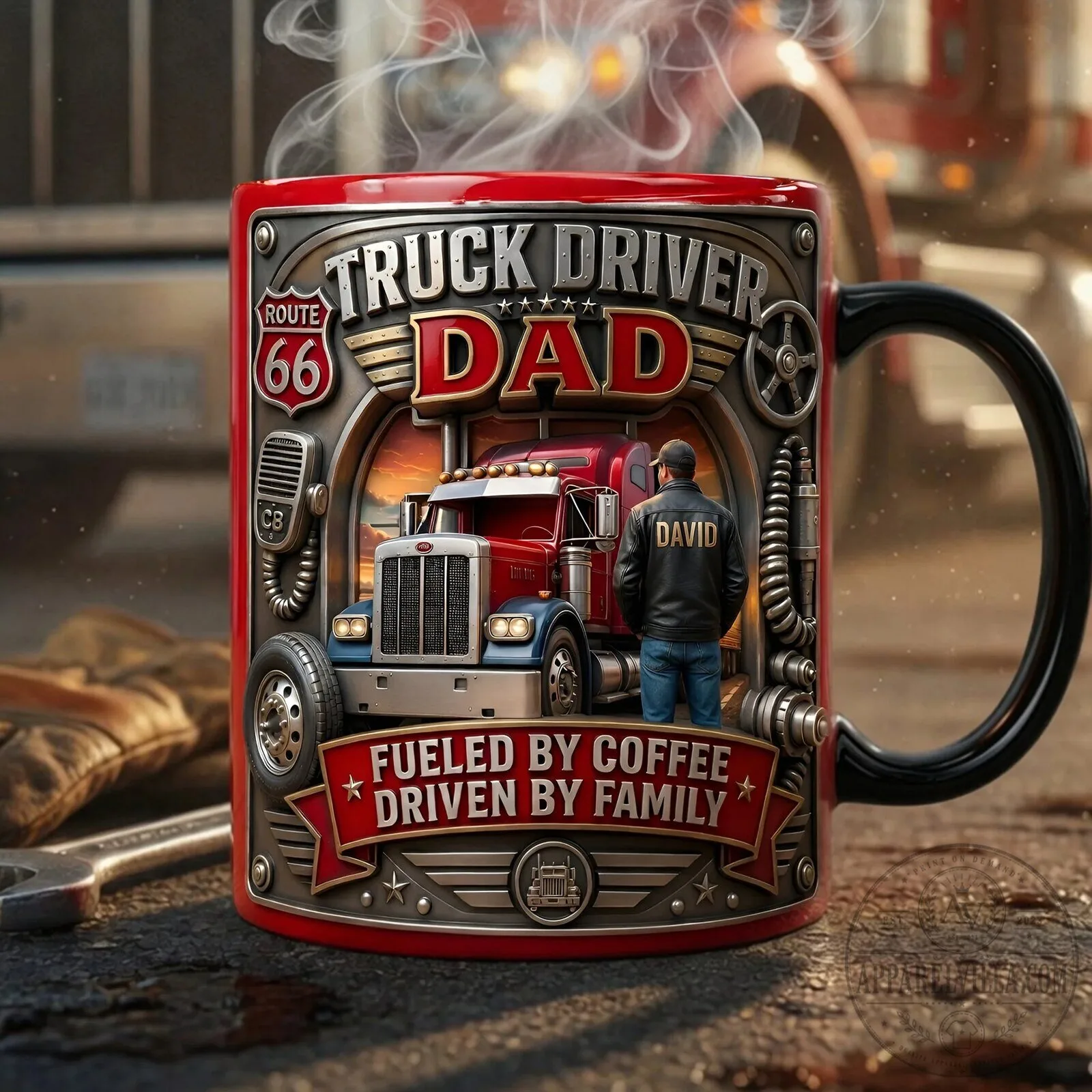 Truck Driver Dad Fueled By Coffee Driven By Family Red Coffee Mug