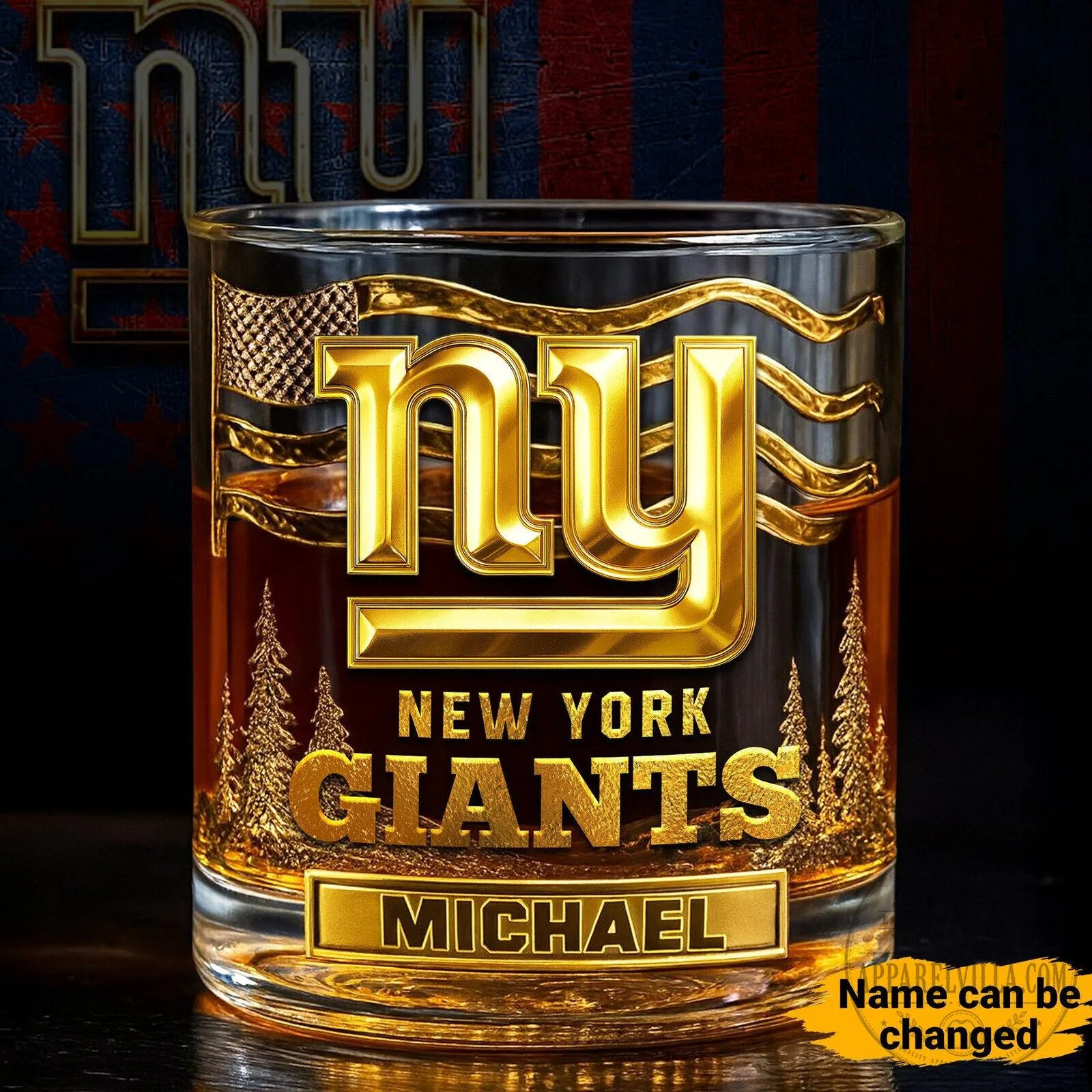 New York Giants Personalized Whiskey Glass with Custom Name